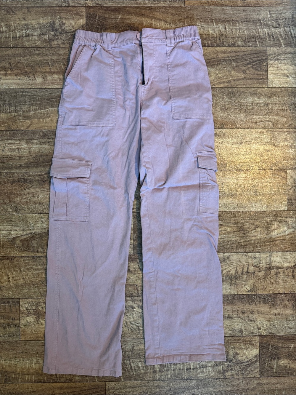Women’s Boot Cut Cargo Pants in Light Mauve or dusty rose.